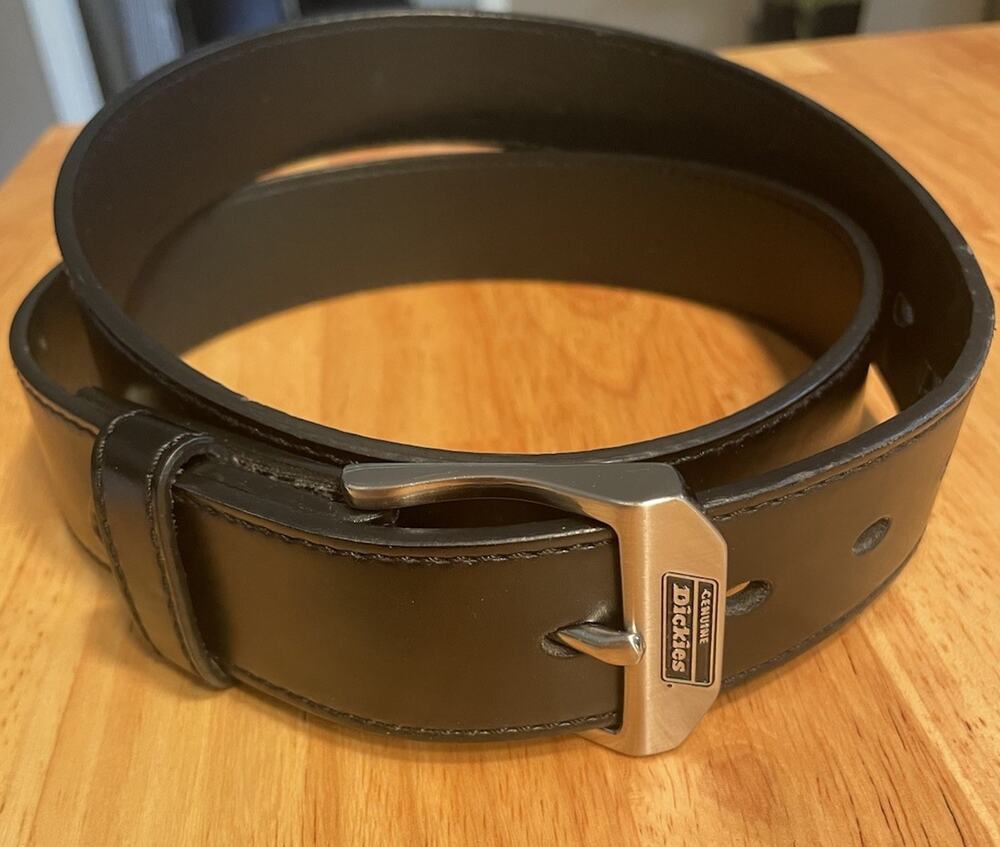 Genuine Dickies Mens Casual Work Belt Size 40 Black Leather Silver Metal Buckle